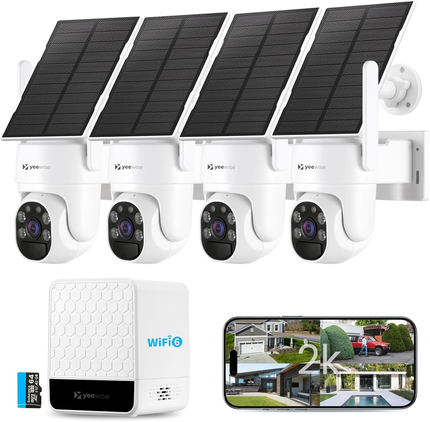 Home Security Cameras No Subscription - Draadloos buitenbeveiligingscamerasysteem op zonne-energie, 4-camera kit