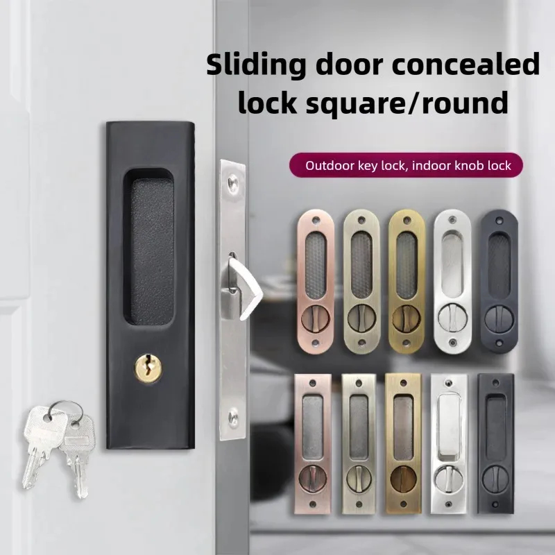 Home Security Locks For Doors - Robuuste zwarte schuifdeurhaakvergrendeling met sleutel, verbeterde